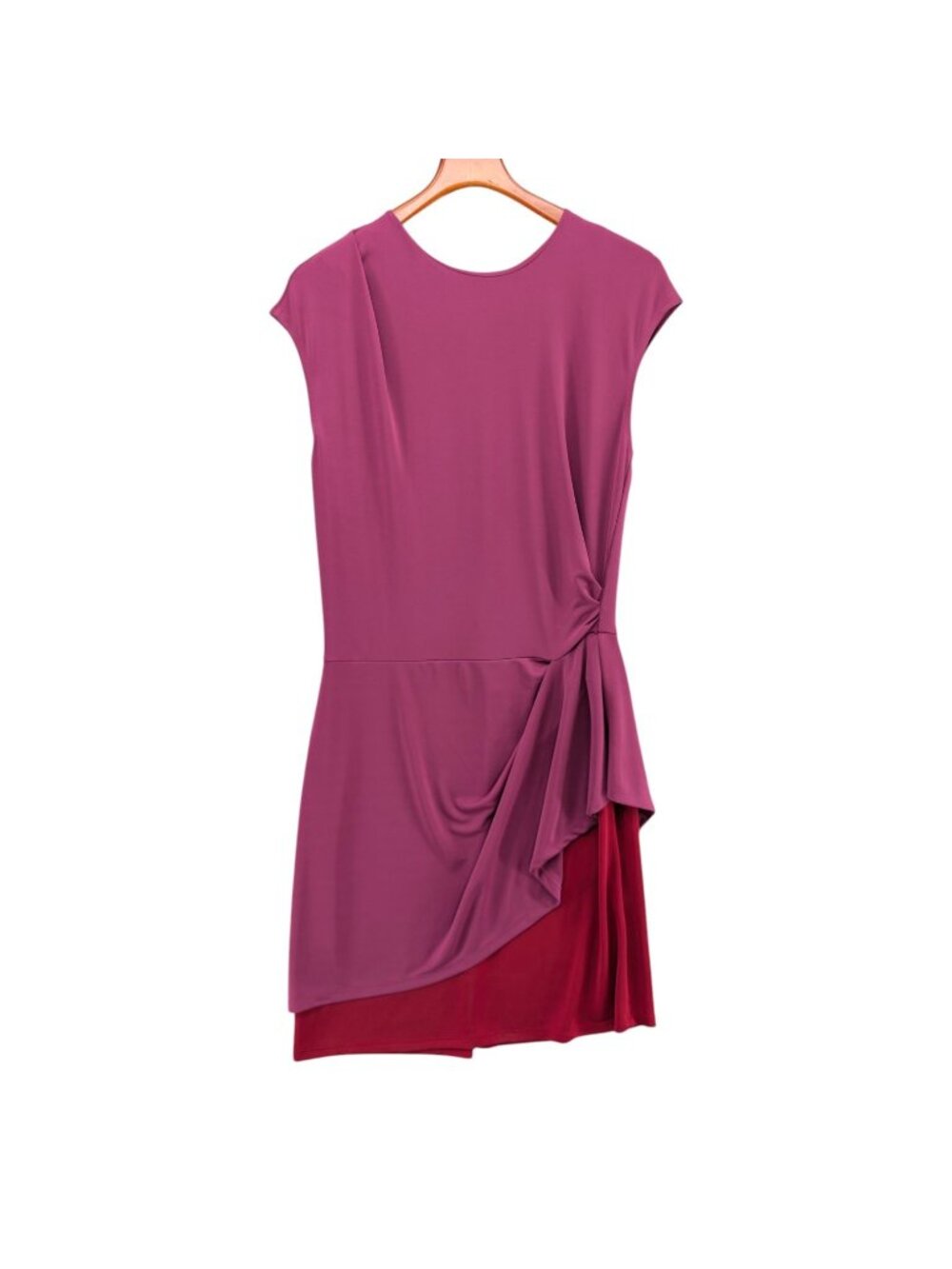 Narciso Rodriguez Drapey Dress Mulberry Burgundy Colorblock Overlay Stretch Sz M